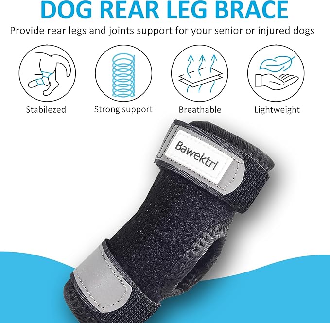 Dog Leg Braces for Rear Legs, Hock Brace for Back Legs with Metal Strips and Safety Reflective Straps for Short Legs, Joint Warps Support for Hind Legs Injuries Sprains Arthritis (Small(1Pair))