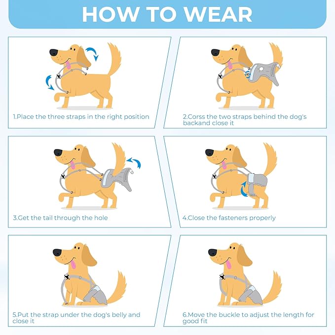 Washable Female Dog Diaper with Suspender - 3 Pack Reusable Super Absorbent & Leakproof Fixed Doggie Diapers for Dogs in Heat Cycle