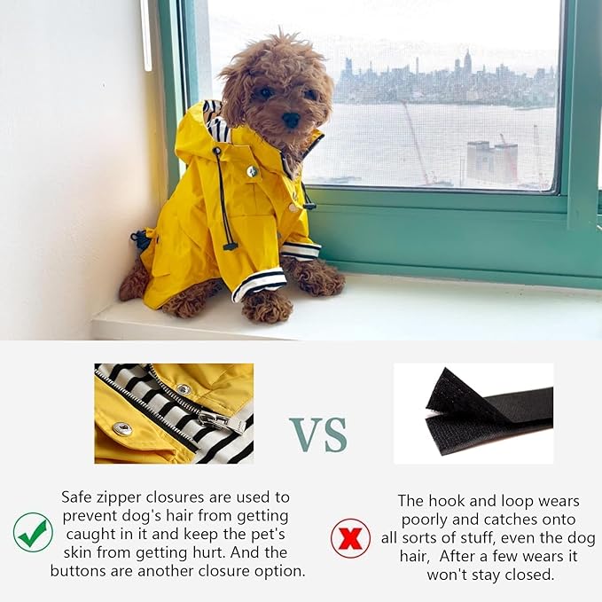 Morezi Dog Zip Up Raincoat with Reflective Buttons, Rain/Water Resistant, Adjustable Drawstring, Removable Hood, Raincoats with Legs 8lbs to 80lbs Available - Grid Blue - XXL