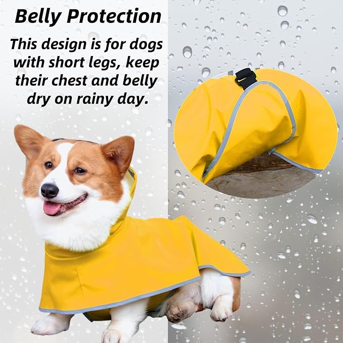 Dog Poncho Hooded Raincoat for Puppies & Small to Large Dogs, Reflective Strips for Night Safety, Lightweight & Adjustable Fit (Medium, Yellow)