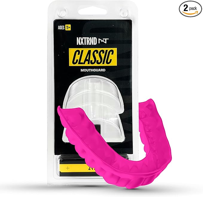 2 Pack Nxtrnd Classic Mouthguard, Custom Fit Sports Mouthpiece for Football, Boxing, MMA, Basketball, Hockey, Lacrosse, Youth & Adult (Pink)