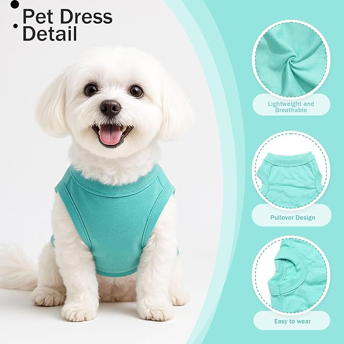 2 Pieces Dog Clothes for Small Dogs Girl Boy Spring Summer Puppy Soft Dog Shirt Solid Color Chihuahua Clothes Pet Clothing Cute Cat Cloth XXS~M (Cyan,Dark Green, Small)