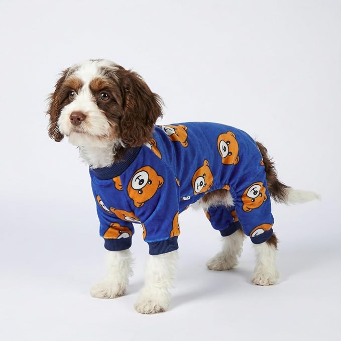 Fitwarm Cute Bear Dog Pajamas, Dog Clothes for Small Dogs Boy Girl, Fleece Pet Onesie with Feet, Royal Blue, Brown, Small