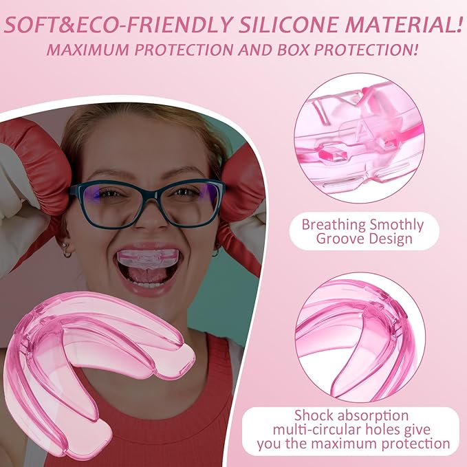 TOODOO 6 Pieces Braces Mouth Guard Kids Sports Mouth Guard for Kids Double Football Youth Mouthguards for Boxing Football Hockey Karate Basketball (Transparent, Pink)