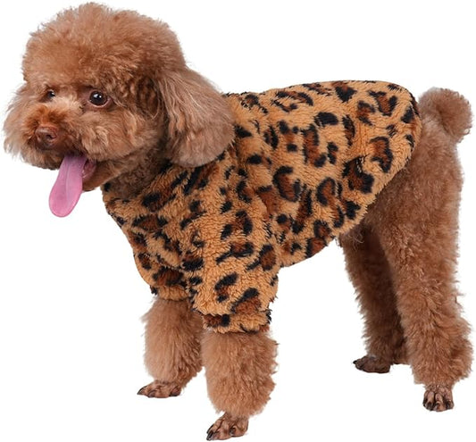 GreenJoy Leopard Print Dog Sweater – Stretchy Fleece Dog Turtleneck Sweatshirt for Puppies & Cats, Soft & Warm Pet Winter Clothes for Small, Medium & Large Dogs (Coffee Brown, Large/X-Large)