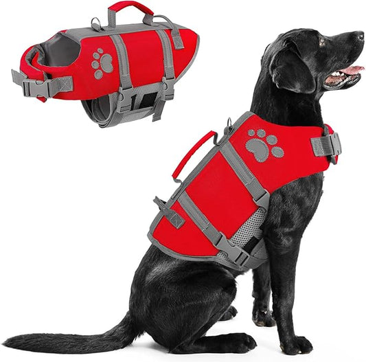 Queenmore Large Dog Life Jacket, XXL Dog Life Vest for Swimming, Floating Swimming Vest for Large Breeds, Pet Preserver for Boating, Adjustable Pet Swim Vests with Rescue Handle, Cat Lifevest