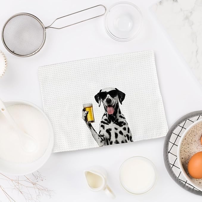 Dalmatian Gifts Wine Kitchen Towels Set of 2, Gifts for Dalmatian Dog Wine Lovers Decorative Hand Dish Towel for Kitchen Home Bar, Funny Dog Beer Lover Home Bar Cart Decor(16x24Inch)