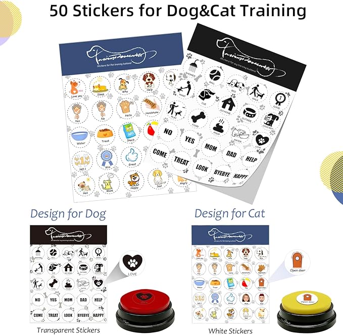 4-Piece Dog Talking Button Set, Dog Button for Communication, 30-Second Recordable Voice Pet Buzzer Training Button, Dog Button with Waterproof Non-Slip Pad and 50 Dog Training Stickers