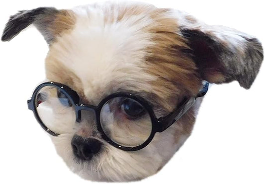 G015 Dog Cat Pet Costume Glasses Goggles for Small Breeds up to 15lbs (Round Black-Clear Lens)