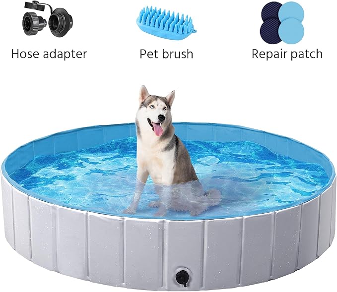 Yaheetech Foldable Hard Plastic Dog Pet Bath Swimming Pool Collapsible Dog Pet Pool Bathing Tub Pool for Pets Dogs & Cats Outdoor -55 x 11.8 inch, Grey