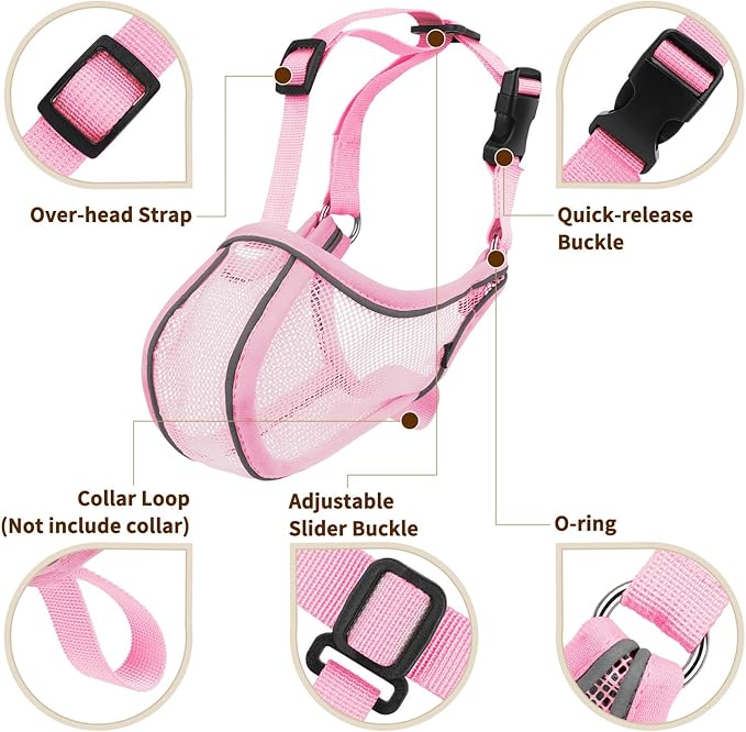 Mayerzon Dog Muzzle to Prevent Biting Scavenging Chewing, Soft Mesh Puppy Muzzles for Small Medium Sized Dogs, Breathable Reflective Adjustable Mouth Guard for Grooming Walking Training (Pink, M)