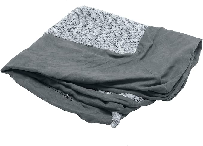 Furhaven Replacement Dog Bed Cover Two-Tone Faux Fur & Suede L Shaped Chaise, Machine Washable - Stone Gray, Jumbo Plus (XX-Large)