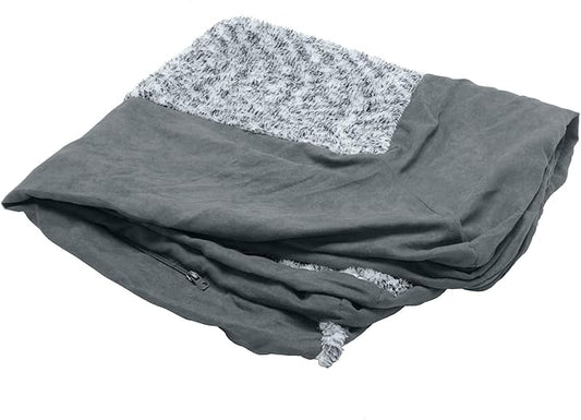 Furhaven Replacement Dog Bed Cover Two-Tone Faux Fur & Suede L Shaped Chaise, Machine Washable - Stone Gray, Jumbo Plus (XX-Large)