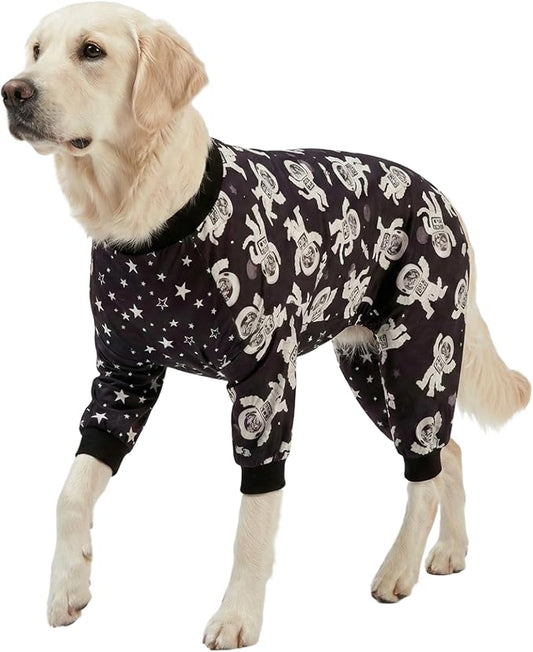LovinPet Labrador Clothes - Large Dogs, Slim fit, Lightweight Pullover, Dog PJ's, Full Coverage Dog Pajamas, Outer Space Astronaut Print, Pitbull/Large Breed PJ's/Medium