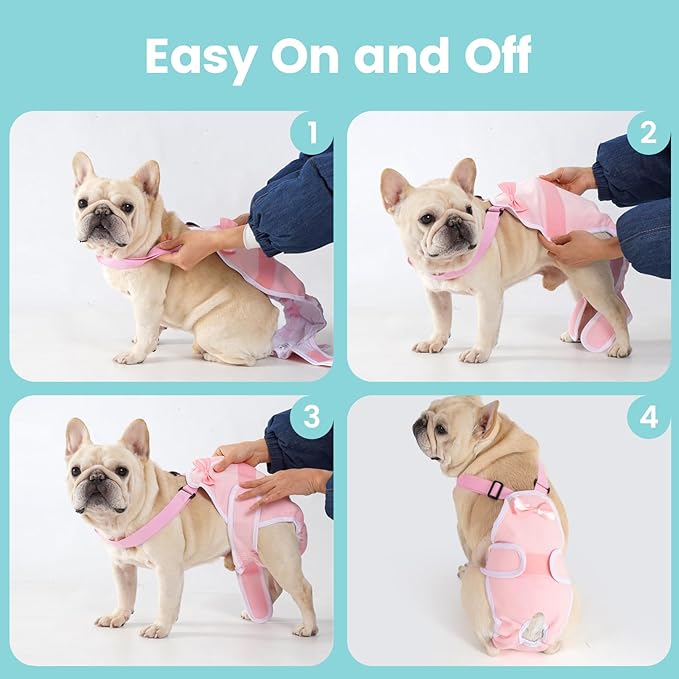 Avont 3 Pack Frenchie Dog Diapers Female, Washable Reusable Girl Doggie Pants for Period Heat Cycle, Full Body Cover Onesie with Adjustable Straps -Pink/Purple/Blue XL