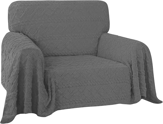 Easy-Going 80X102 inches Chair Sofa Cover, Jacquard Velvet Couch Slipcover for 1 Cushion Couch, L Shape Sectional Covers for Dogs, Washable Sofa Blanket, Furniture Protector for Pets, Grey