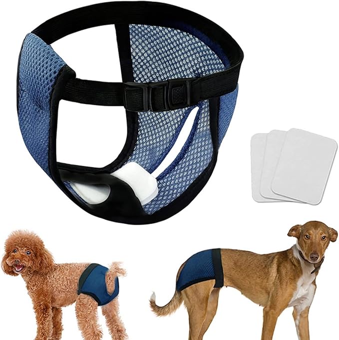 Reusable Dog Diapers, Adjustable Washable Diaper for Female Dogs in Heat (Blue XL)