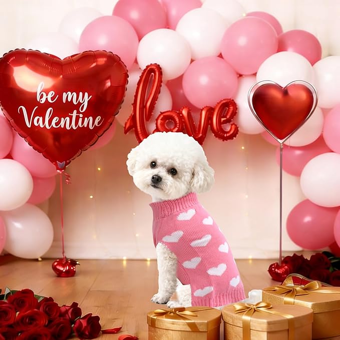 2 Pack Valentines Dog Sweater, Knit Pet Small Dog Sweater Holiday Valentine’s Day Outfit Clothes for Small Medium Large Dogs Pets (Red & Pink, Medium)