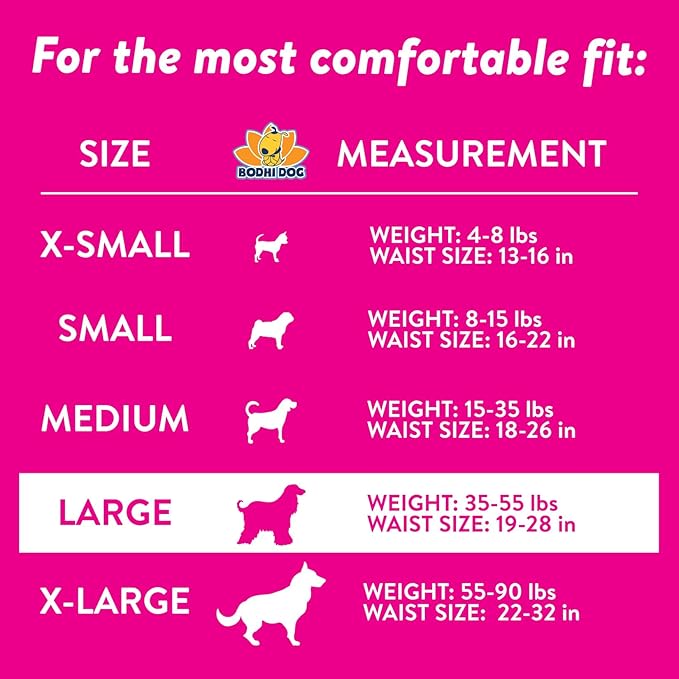 Bodhi Dog Disposable Female Dog Diapers - Super Absorbent Dog Diapers for Female Heat Cycle - Adjustable Fit Pee Wraps for Potty Training, Moisture Control & Wetness Indicator - Large (20 Count)