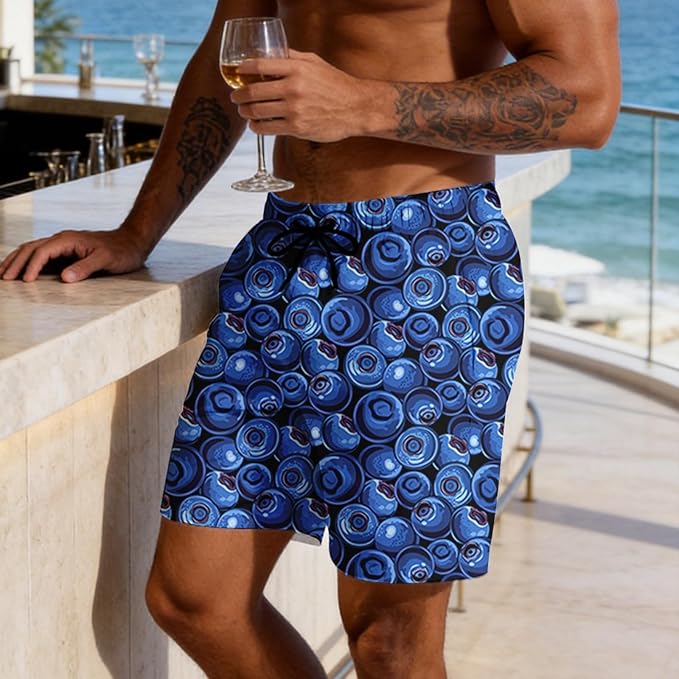 Mens Swim Trunks with Compression Liner Quick Dry Zipper Pocket Bathing