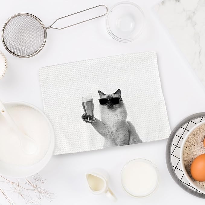 Ragdoll Cat Gifts Wine Kitchen Towels Set of 2, Funny Cats Beer Lover Decorative Hand Dish Towel for Kitchen Home Bar, Gift for Ragdoll Cat Beer Wine Lovers Home Bar Decor(16x24Inch)
