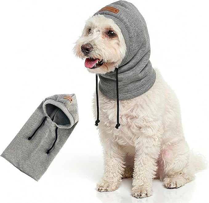 Dog Hat | Bandana for Warmth, Perfect for Fireworks, Thunderstorms, and Grooming（Grey-S）