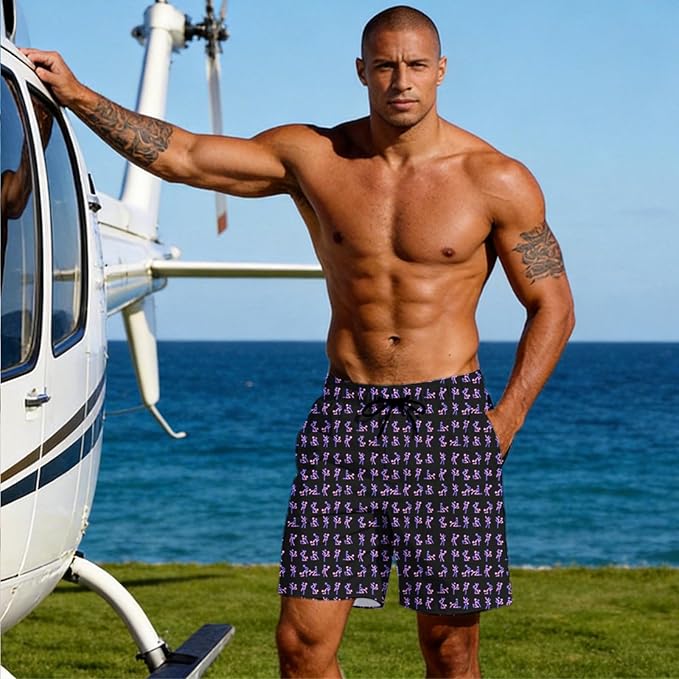 Mens Swim Trunks with Compression Liner Quick Dry Zipper Pocket Bathing