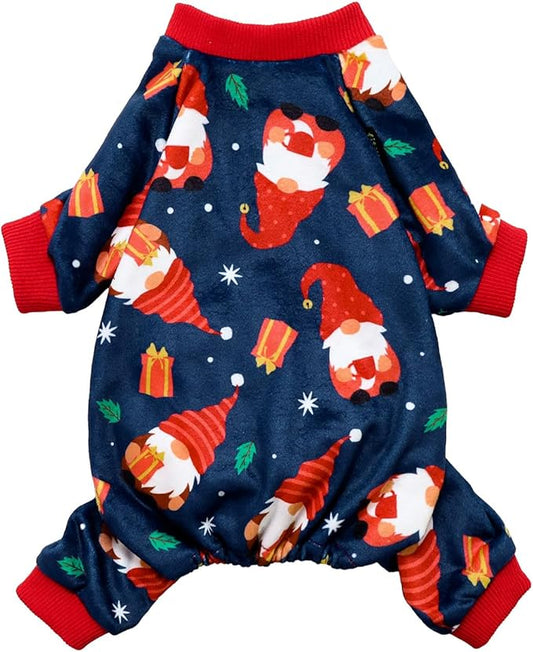 Fitwarm Gnome Dog Christmas Pajamas, Dog Winter Clothes for Small Dogs Girl, Lightweight Velvet Pet Jumpsuit, Cat Outfit, Black, Red, XXL