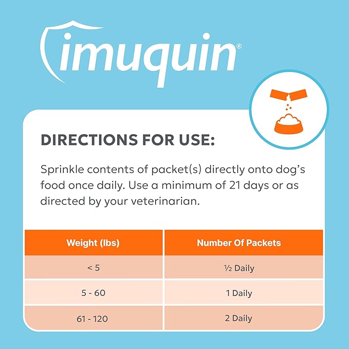 Nutramax Laboratories Nutramax Imuquin Immune Health Supplement Powder for Dogs, with Beta Glucans, Marine Lipids, Vitamins and Minerals, 30 Packets, Updated Version