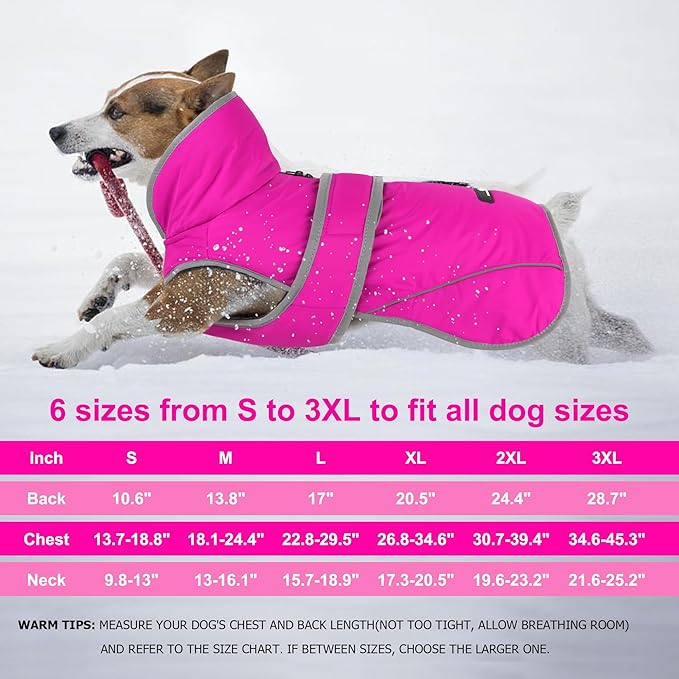 Dogcheer Dog Coat, Waterproof Dog Jacket Reflective Pet Winter Coat with Adjustable Hook & Loop, Christmas Puppy Fleece Jacket Warm Turtleneck Snowsuit for Small Medium Large Dogs - Pink, L