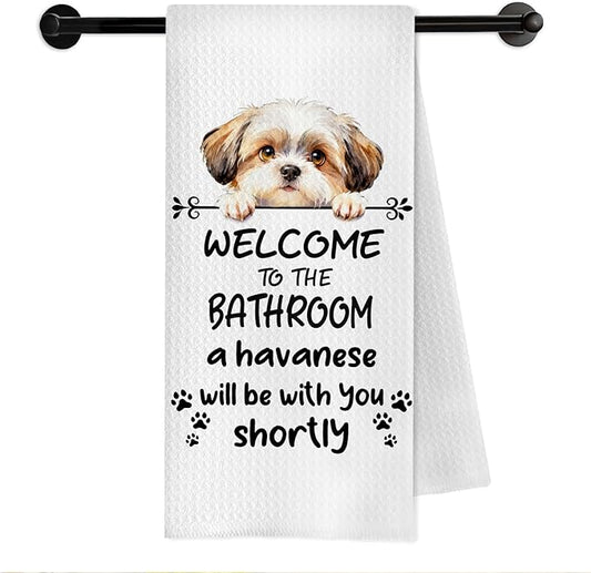 Funny Havanese Dog Bathroom Hand Towels, Havanese Gifts for Women, Welcome to The Bathroom Decorative Hand Towels for Bath Room Toilet Washroom Restroom, 16x24 Inch