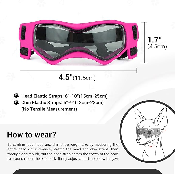LESYPET Small Dog Sunglasses Dog Goggles UV Wind Dust Protection Pet Sunglasses Eye Protection for Outdoor Walking Riding, Pink S