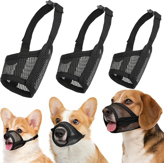 Dog Muzzle Suits for Small Medium Large Dogs, Mesh Muzzle Anti Biting Chewing, Breathable Mouth Cover Set with Adjustable Strap for Grooming Vet Visiting Training (3 PCS(S-L), Black)