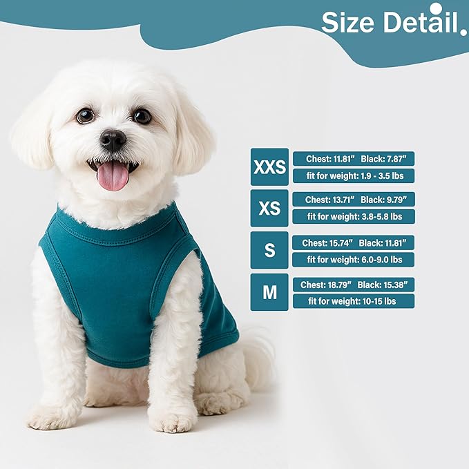 2 Pieces Dog Clothes for Small Dogs Girl Boy Spring Summer Puppy Soft Dog Shirt Solid Color Chihuahua Clothes Pet Clothing Cute Cat Cloth XXS~M (Cyan,Dark Green, Small)