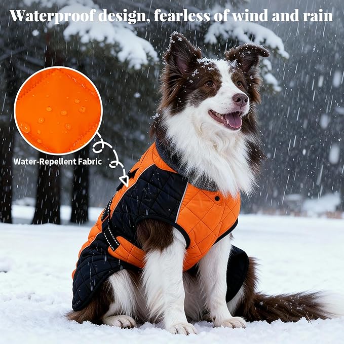 Dog Coat Dogs Jacket Waterproof Reflective Adjustable Dog-Winter Coats for Small/Medium/Large Dogs Dachshund Coat-(Orange, X-Small)