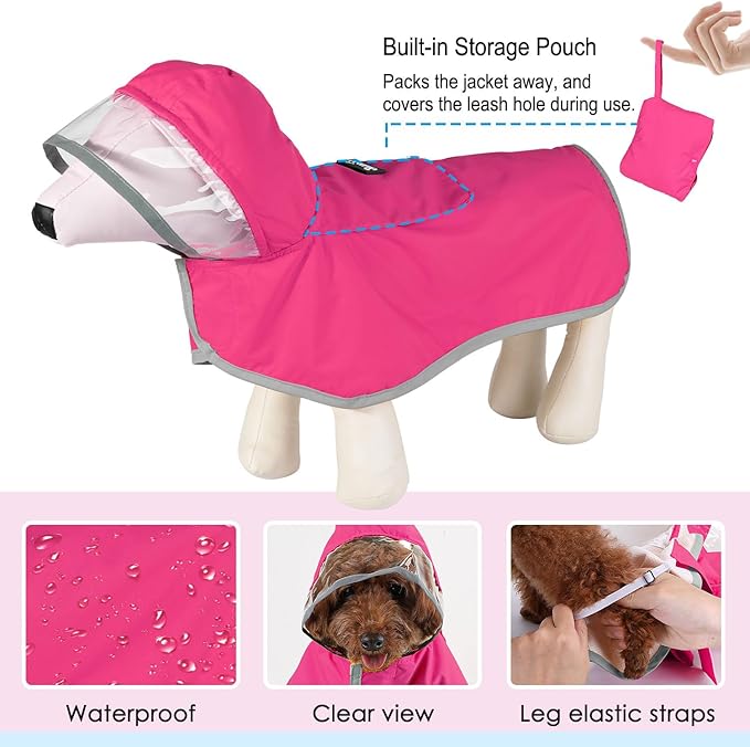 Lukovee Dog Raincoat, Adjustable Dog Rain Jacket with Clear Hooded Double Layer for Large Medium Small Dogs Puppies, Waterproof Rain Coat Poncho with Reflective Storage Pocket & Rim (FU,XL)