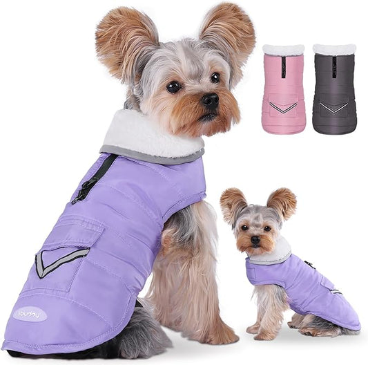 iBuddy Dog Winter Coat for Extra Small Dogs, Easy on XS Dog Snow Jacket Velcro Waterproof Pet Puffer Clothes with Harness Hole Adjustable Reflective Quilted Dog Cold Weather Vest for Girl 8-12 Pounds