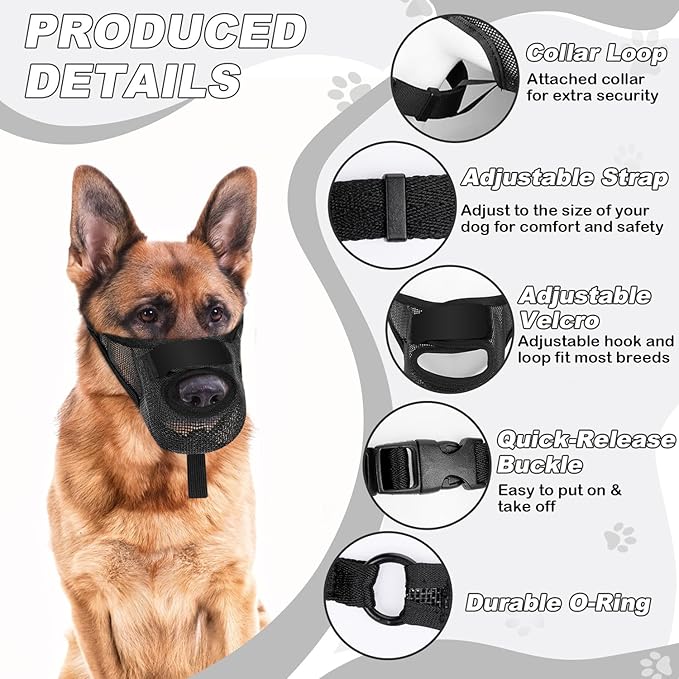 Dog Muzzle, Soft Air Mesh Muzzles for Medium Sized Dogs, Breathable Dog Mussels for Scavenging Biting Licking & Barking, Adjustable Mouth Guard with Front Opening, Allows Panting and Drinking(Black,M)