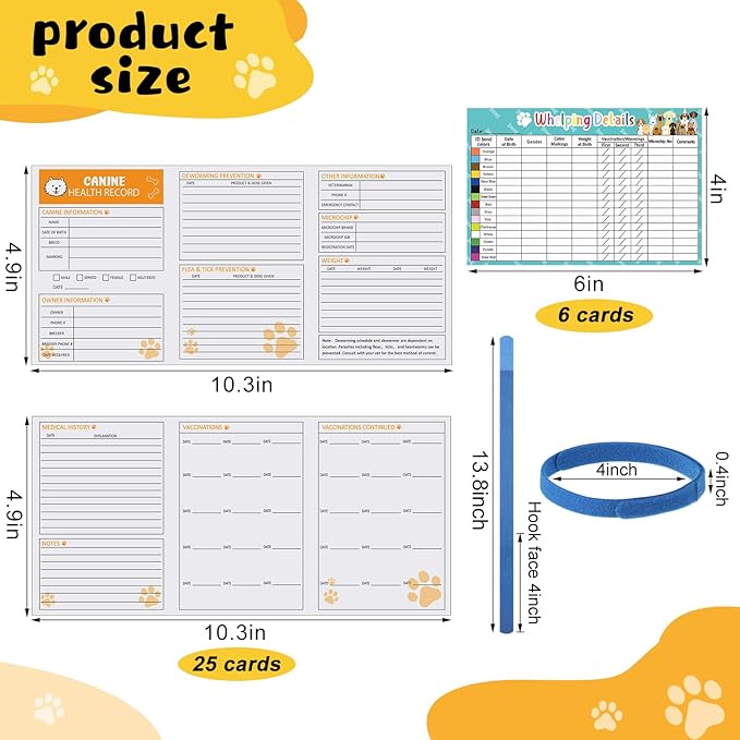 Harloon 47 Pcs Newborn Puppy Collar Health Record Charts Kit Soft Nylon Whelping Puppy Collars Identification Newborn Pets for Pets Pups Assorted Colors
