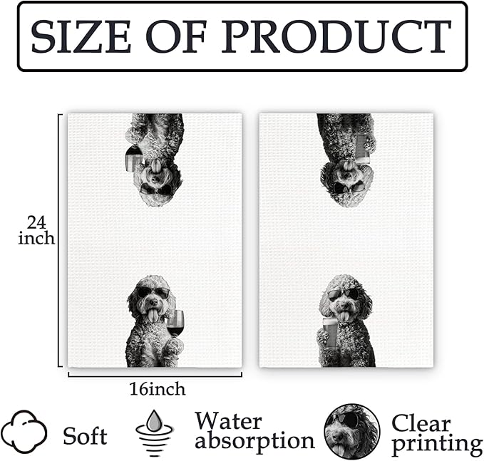 Goldendoodle Gifts Wine Kitchen Towels Set of 2, Funny Goldendoodle Wine Lover Decorative Hand Dish Towel for Kitchen Home Bar, Gifts for Golden Doodle Dog Beer Lovers Home Bar Decor(16x24Inch)