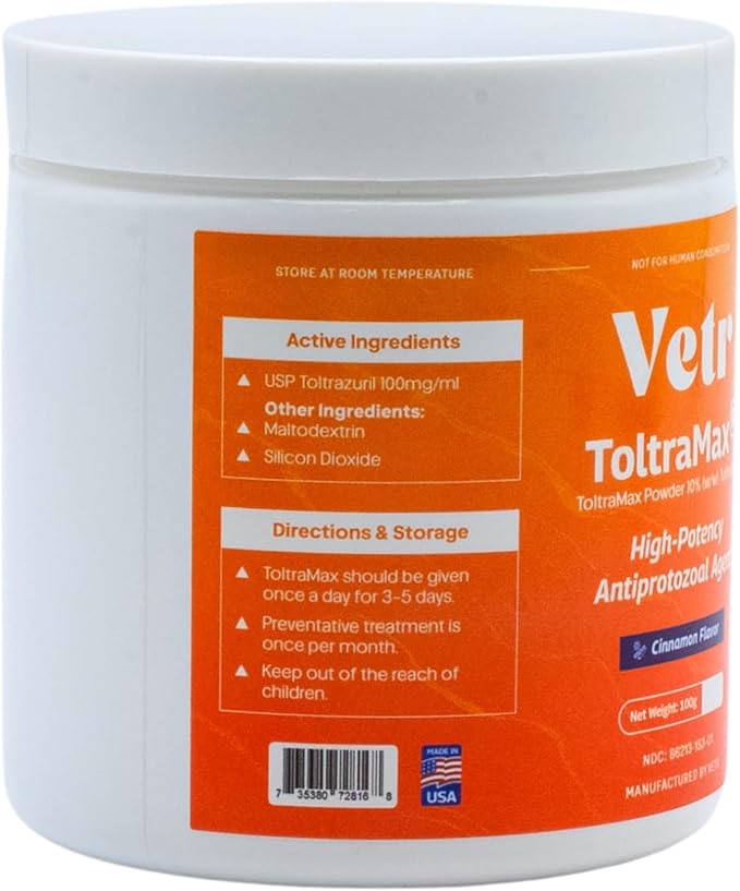 Vetr's Toltramax Toltrazuril Powder for Horses, Dogs, Cats, 100g (10.0%, Cinnamon)