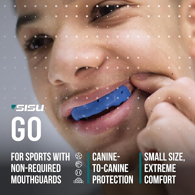 SISU Go Mouthguard, Royal Blue - Low-Profile Front Tooth Protection for Soccer, Basketball, Water Polo, Skateboarding, BMX, Action Sports - Remoldable Up to 20 Times - Thin, Breathable - Non Toxic
