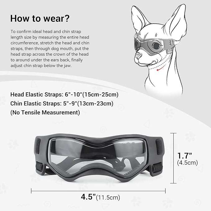 Enjoying Dog Sunglasses Small Breed, Dog Goggles UV Protection, Cycling Eye Protection for Small Dogs, Outdoors Breathable Windproof Dustproof Anti-Fog, Adjustable Straps, Cool Black