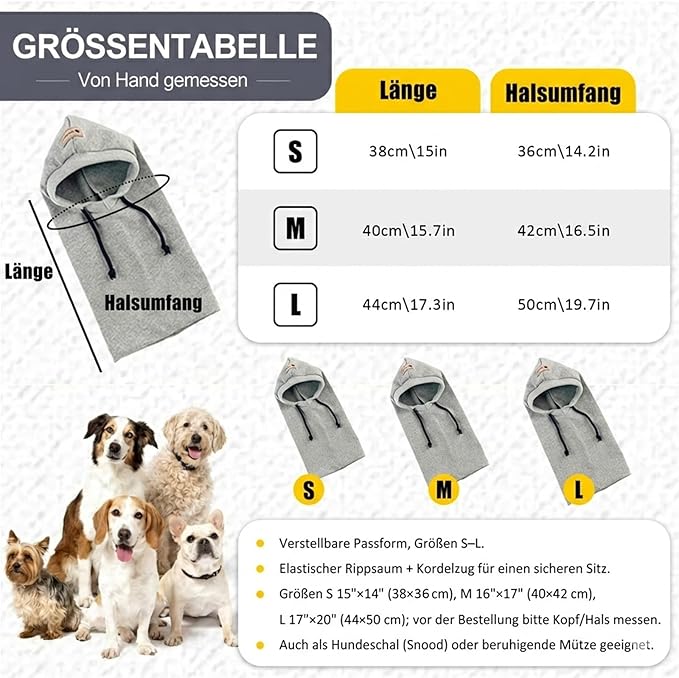 Dog Hat | Bandana for Warmth, Perfect for Fireworks, Thunderstorms, and Grooming（Grey-M）