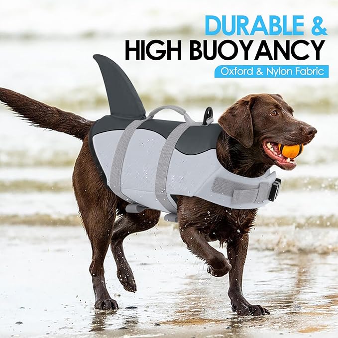 AOFITEE Dog Life Jacket, Dog Life Vest for Swimming, High Flotation Large Dogs Swim Vest with Rescue Handle and Reflective Stripe, Dogs Lifesaver Swimsuit for Boating Summer Pool Beach, Grey Shark XL