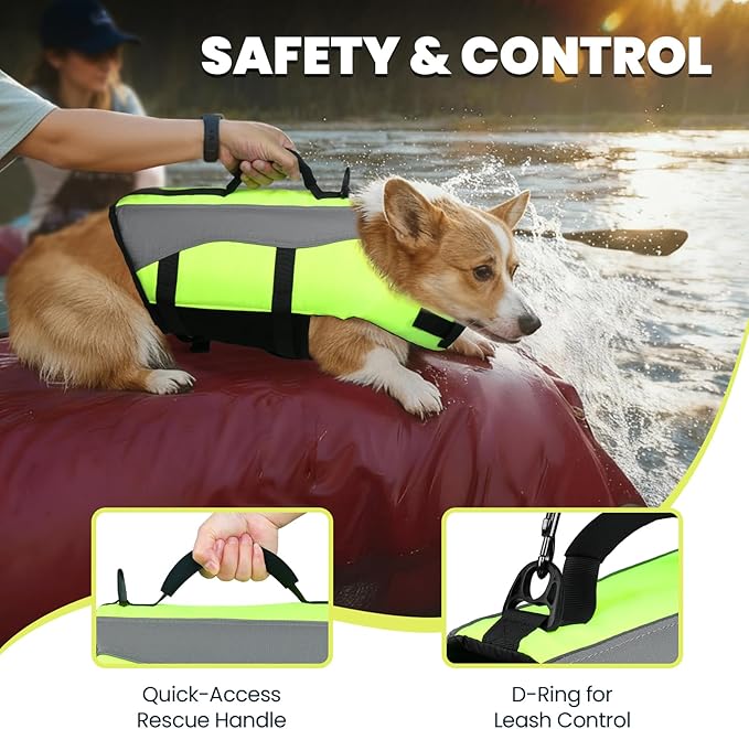 VIVAGLORY Front Float Dog Life Vest, Dog Life Jacket for Swimming & Boating, Swimming Vest with Chin Float & Handle, Ripstop & Buoyancy for Puppy Doggy, XL, Bright Yellow