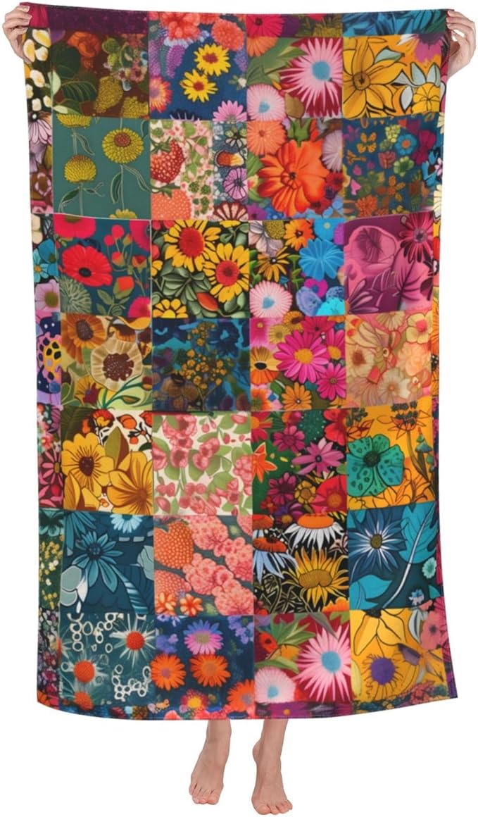 Vintage Floral Beach Towel 31inx51in, Flower Sand-Free Microfiber Bath Towel Ultra Soft Quick Dry Pool Towel Absorbent Towel Lightweight Towel for Swimming Bathroom Decor