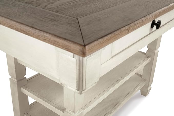 Signature Design by Ashley Bolanburg Rectangular Counter Dining Room Table, 4 Drawers, Seats 6, Storage Rack, Wood, 60" W x 40" D x 36" H, White & Brown