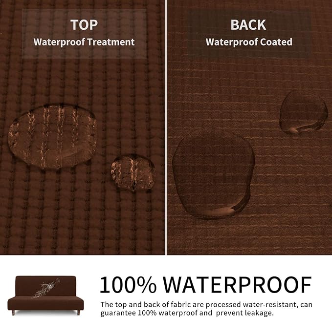 Easy-Going 100% Waterproof Futon Cover, Dual Waterproof Couch Cover for Futon, Stretch Jacquard Sofa Cover, Leakproof Furniture Protector for Kids, Pets, Dog and Cat (Medium, Coffee)