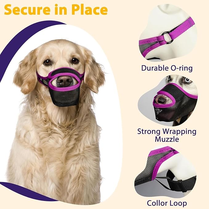 LUCKYPAW Dog Muzzle, PatentedMesh Muzzle for Large Medium Small Dogs Allows Full Pant Drinking Mouth Cover to Prevent Biting Chewing Scavenging Adjustable Breathable (XS, Purple)